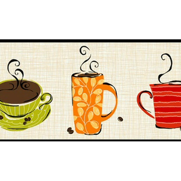 CUPS WALLPAPER BORDER HOT DRINKS-CAFE LOOK MUGS